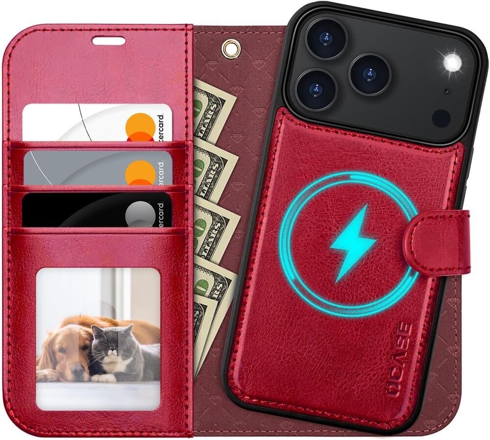 OCASE For IPhone 17 Pro Detachable Wallet Case With Card Holder, 2 In 1 PU-Red